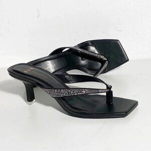 NEVER WORN Black Rhinestone Strap Square-Toe Kitten Heel Sandals